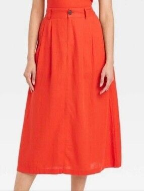 NWT A New Day Skirt Linen Blend Flowy 2X Red A-line